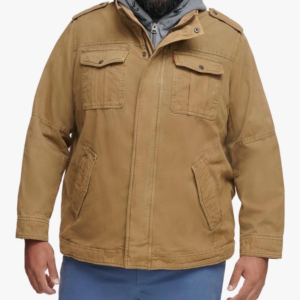 Levi's Men's Washed Cotton Hooded Military Jacket Large Tall LT NEW